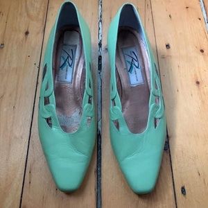Ros Hommerson Vintage Seafoam Green Leather Pumps